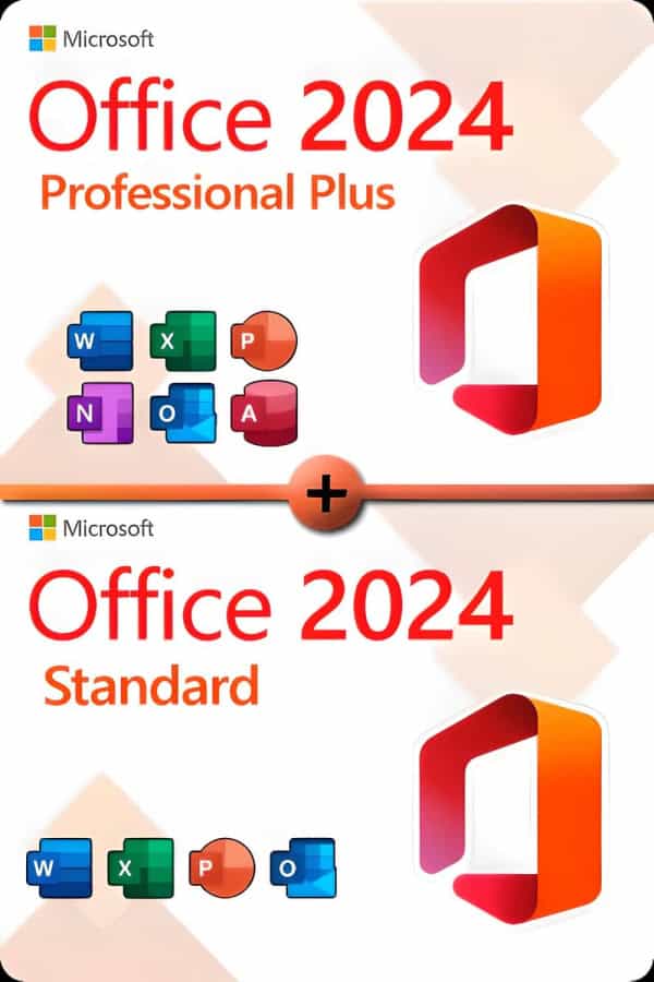 Microsoft Office 2024 Standard + Microsoft Office 2024 Professional Plus Licencia para 3 dispositivos