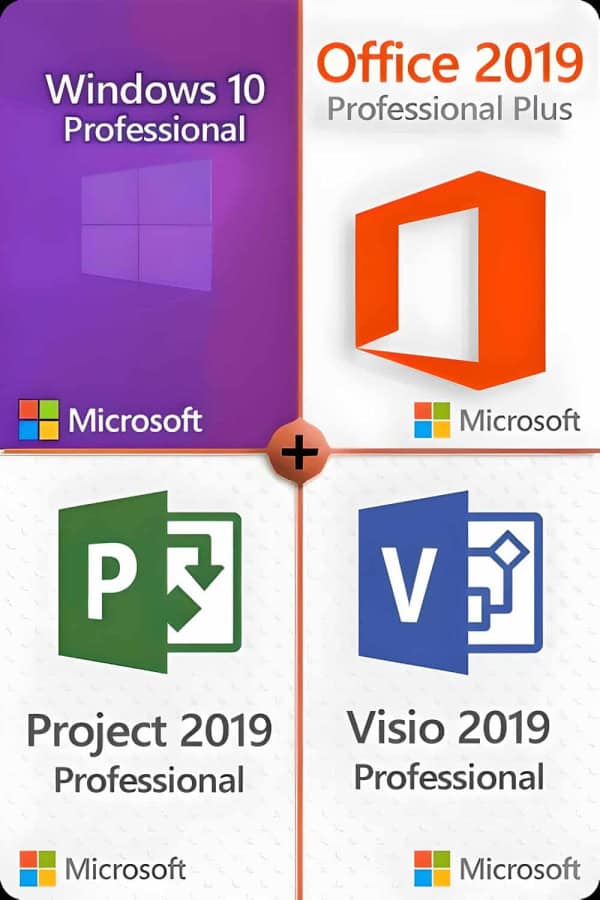 Windows 10 Professional + Visio 2019 Professional + Project 2019 Professional + Office 2019 Professional Plus Licencia para 3 dispositivos