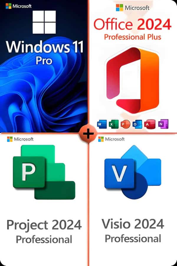 Windows 11 Professional + Project 2024 Professional + Office 2024 Professional + Visio 2024 Professional Licencia para 3 dispositivos