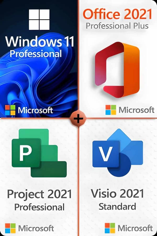 Windows 11 Professional + Project 2021 Professional + Office 2021 Professional + Visio 2021 Standard Licencia para 3 dispositivos